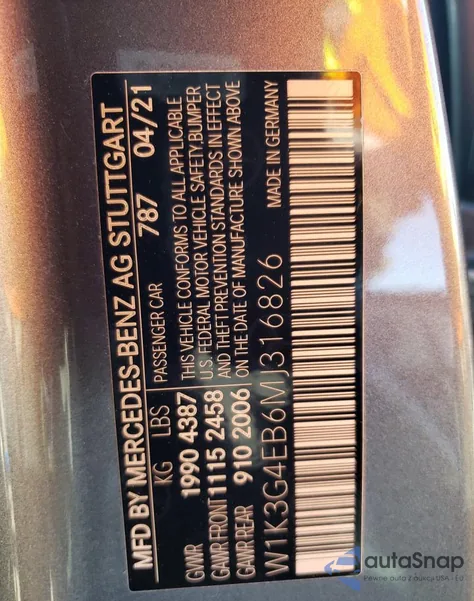 2021 Mercedes-Benz A 220 z USA, uszkodzony, nr VIN W1K3G4EB6MJ316826